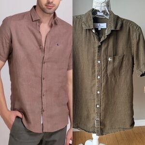 Burgoyne Ireland 100% Linen Men's Brown Short Sleeve Shirt Original Shirt